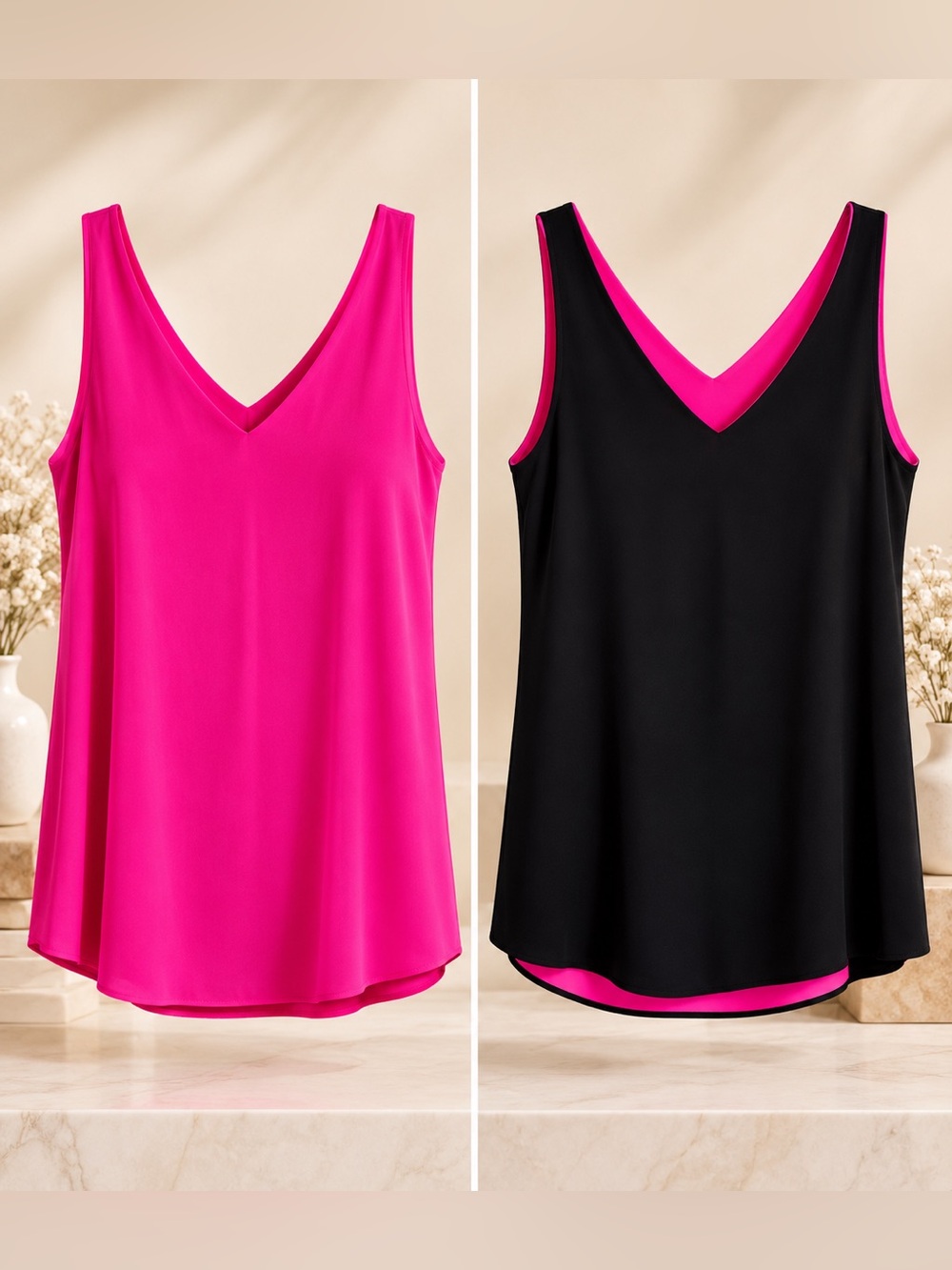 Lily Pulitzer Reversible V-Neck Tank Top - Hot Pink/Black MSRP $138